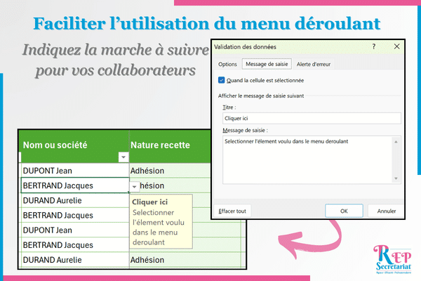 guide d'utilisation menu deroulant sur excel