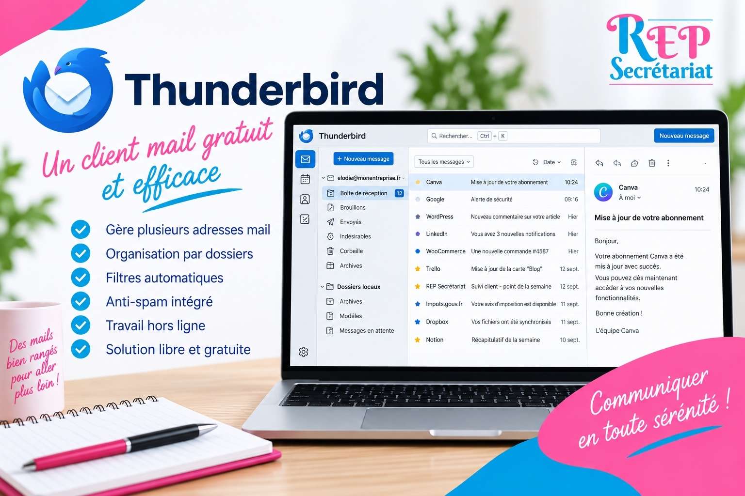 Thunderbird gere plusieurs messageries mails