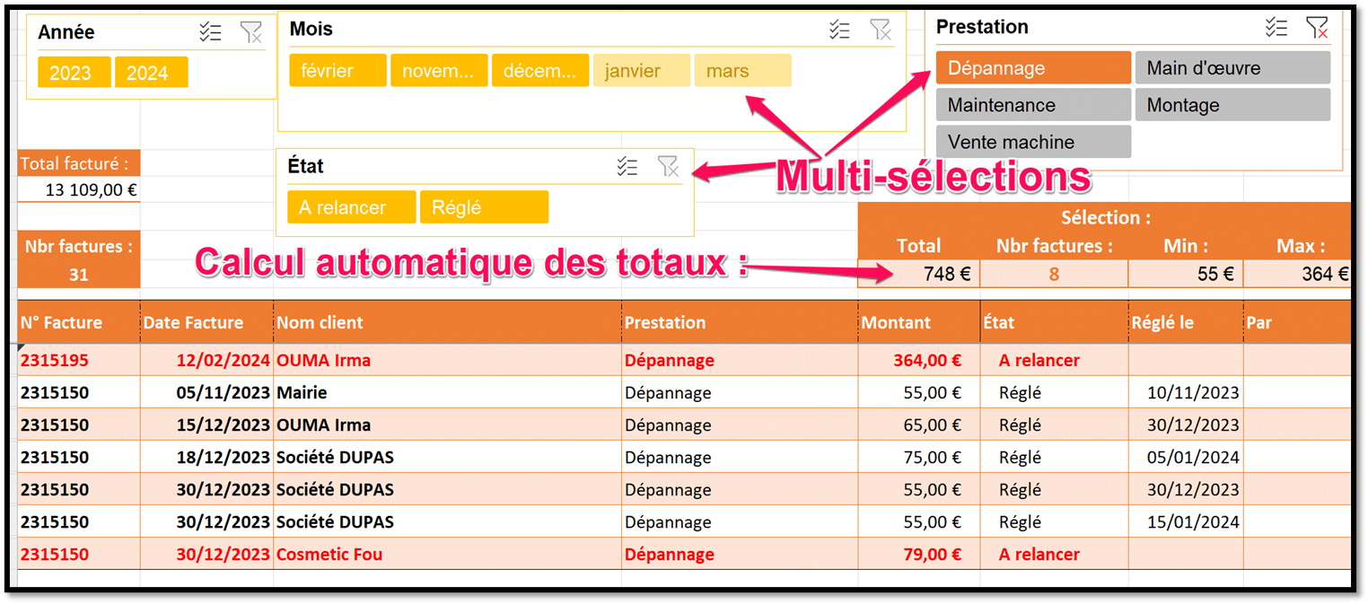Chrono facture a télécharger sur Excel