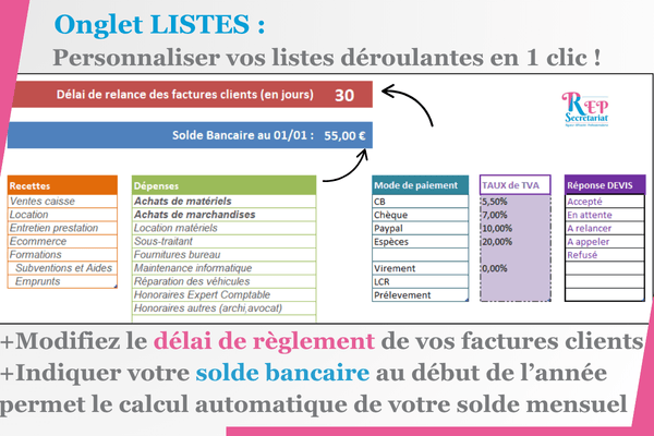 Pack Treso V2 - Listes personnaliser son Pack Treso sur Excel