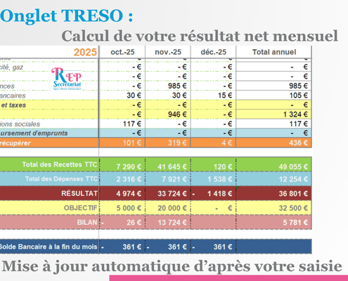 Pack Treso V2 - Treso Bilan suivre sa trésorerie et son bilan mensuel sur Excel