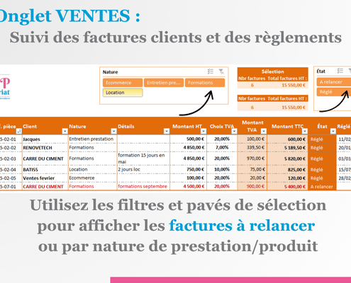 Pack Treso V2 - Ventes suivi des factures clients et des réglements sur Excel
